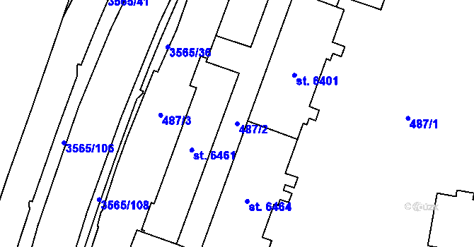 Parcela st. 487/2 v KÚ Zlín, Katastrální mapa