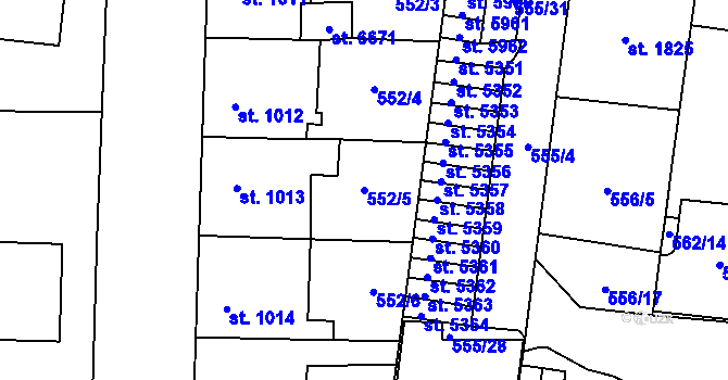 Parcela st. 552/5 v KÚ Zlín, Katastrální mapa