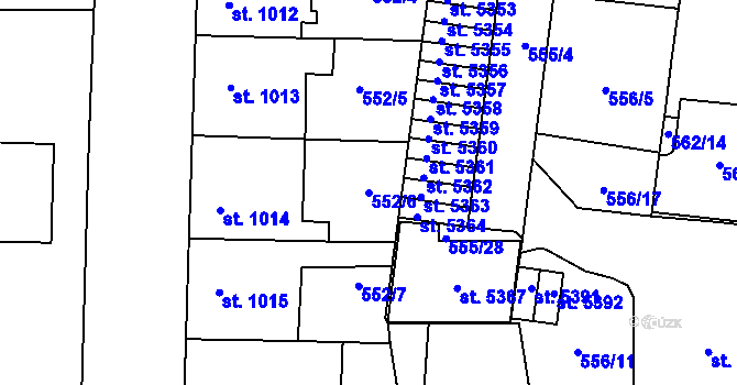 Parcela st. 552/6 v KÚ Zlín, Katastrální mapa