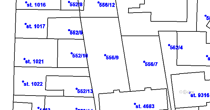 Parcela st. 556/9 v KÚ Zlín, Katastrální mapa
