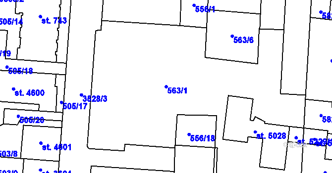 Parcela st. 563/1 v KÚ Zlín, Katastrální mapa