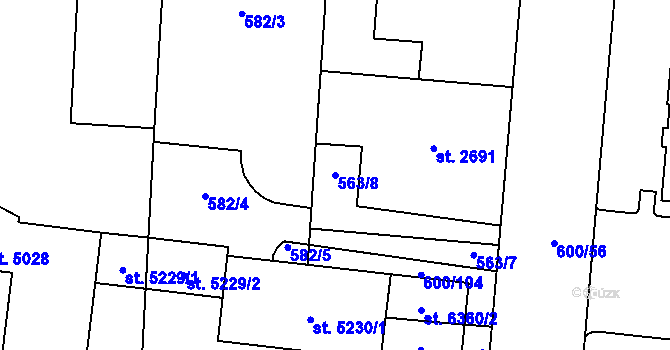 Parcela st. 563/8 v KÚ Zlín, Katastrální mapa