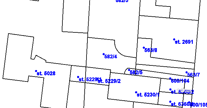 Parcela st. 582/4 v KÚ Zlín, Katastrální mapa