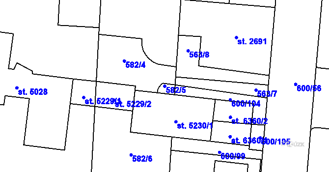 Parcela st. 582/5 v KÚ Zlín, Katastrální mapa