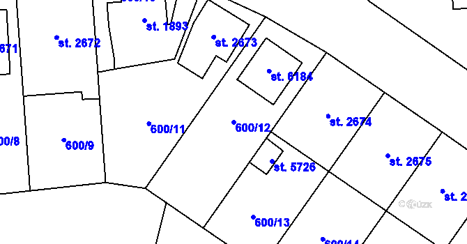 Parcela st. 600/12 v KÚ Zlín, Katastrální mapa