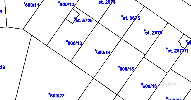 Parcela st. 600/14 v KÚ Zlín, Katastrální mapa