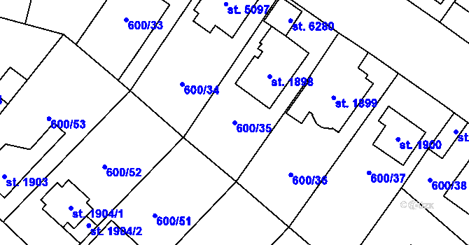 Parcela st. 600/35 v KÚ Zlín, Katastrální mapa