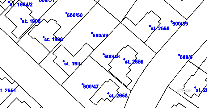 Parcela st. 600/48 v KÚ Zlín, Katastrální mapa