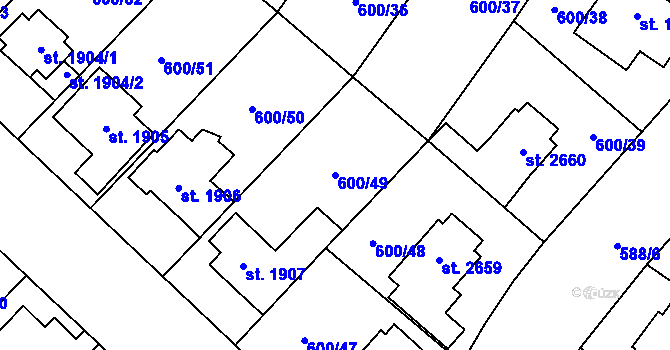 Parcela st. 600/49 v KÚ Zlín, Katastrální mapa