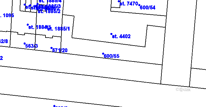 Parcela st. 600/55 v KÚ Zlín, Katastrální mapa