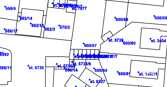 Parcela st. 600/57 v KÚ Zlín, Katastrální mapa