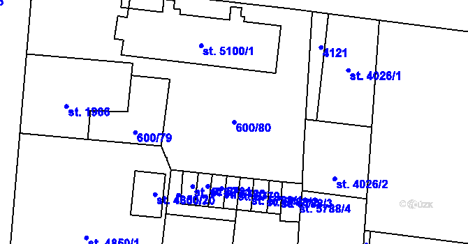 Parcela st. 600/80 v KÚ Zlín, Katastrální mapa