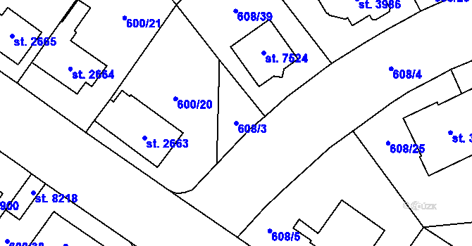 Parcela st. 608/3 v KÚ Zlín, Katastrální mapa