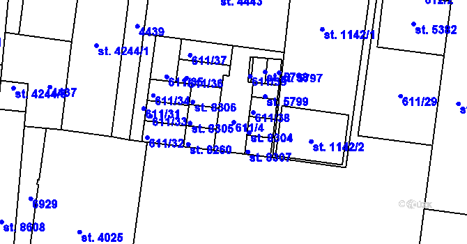 Parcela st. 611/4 v KÚ Zlín, Katastrální mapa