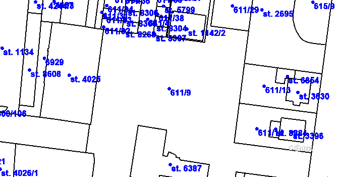 Parcela st. 611/9 v KÚ Zlín, Katastrální mapa