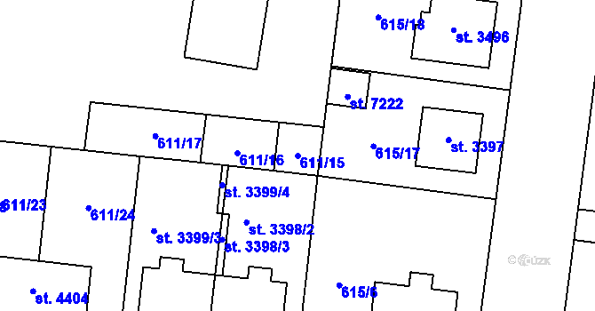 Parcela st. 611/15 v KÚ Zlín, Katastrální mapa