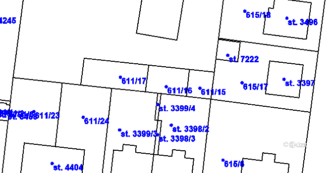Parcela st. 611/16 v KÚ Zlín, Katastrální mapa