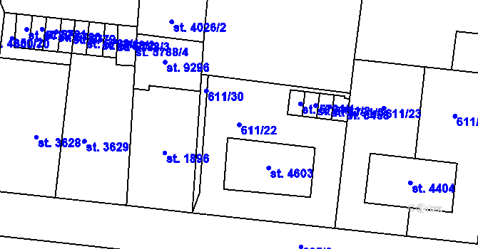 Parcela st. 611/22 v KÚ Zlín, Katastrální mapa