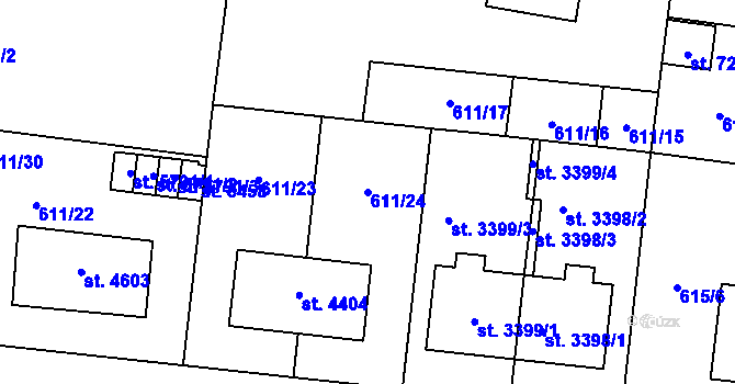 Parcela st. 611/24 v KÚ Zlín, Katastrální mapa