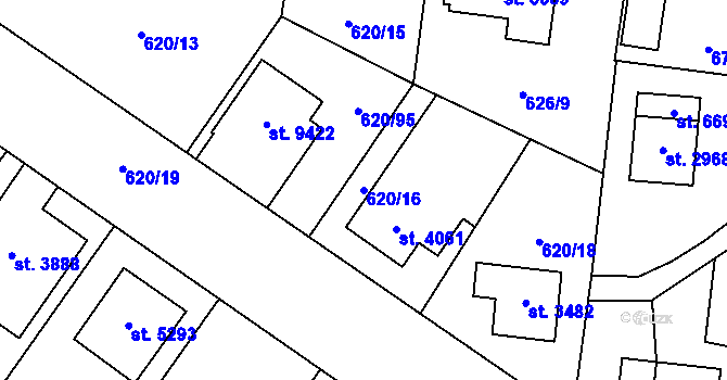 Parcela st. 620/16 v KÚ Zlín, Katastrální mapa