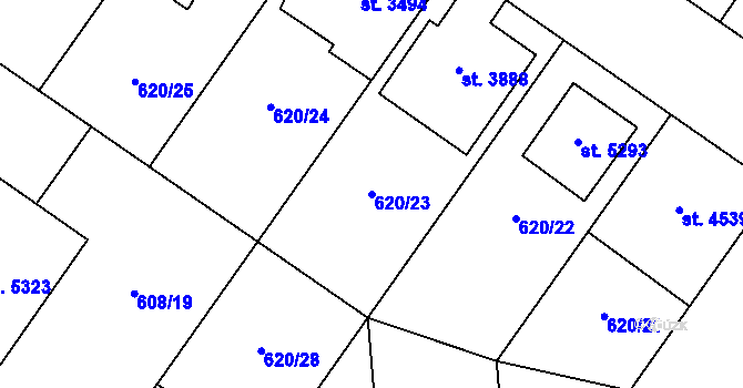 Parcela st. 620/23 v KÚ Zlín, Katastrální mapa