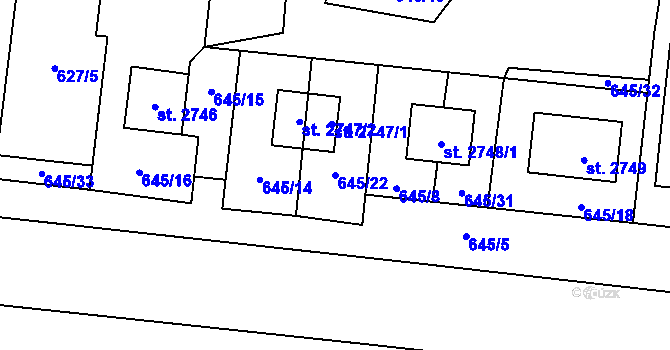 Parcela st. 645/22 v KÚ Zlín, Katastrální mapa