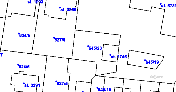 Parcela st. 645/23 v KÚ Zlín, Katastrální mapa