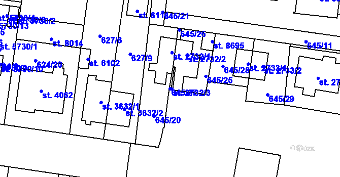 Parcela st. 645/27 v KÚ Zlín, Katastrální mapa