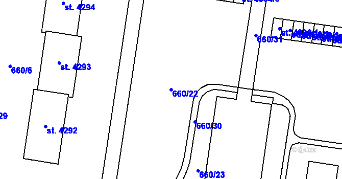 Parcela st. 660/22 v KÚ Zlín, Katastrální mapa