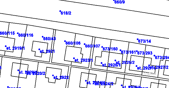 Parcela st. 660/107 v KÚ Zlín, Katastrální mapa