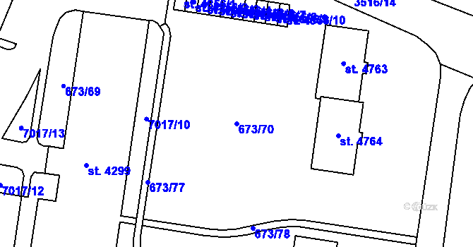 Parcela st. 673/70 v KÚ Zlín, Katastrální mapa