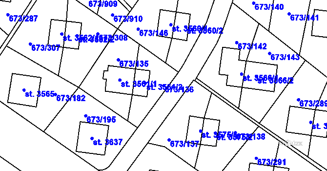 Parcela st. 673/136 v KÚ Zlín, Katastrální mapa