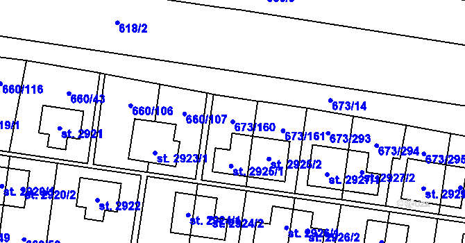 Parcela st. 673/160 v KÚ Zlín, Katastrální mapa