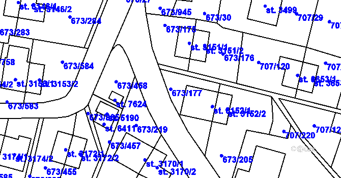 Parcela st. 673/177 v KÚ Zlín, Katastrální mapa