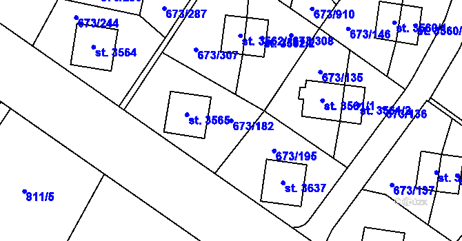 Parcela st. 673/182 v KÚ Zlín, Katastrální mapa
