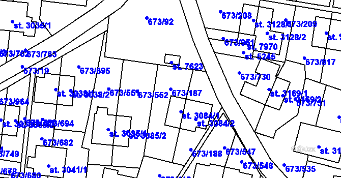 Parcela st. 673/187 v KÚ Zlín, Katastrální mapa