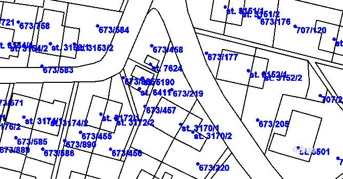 Parcela st. 673/219 v KÚ Zlín, Katastrální mapa