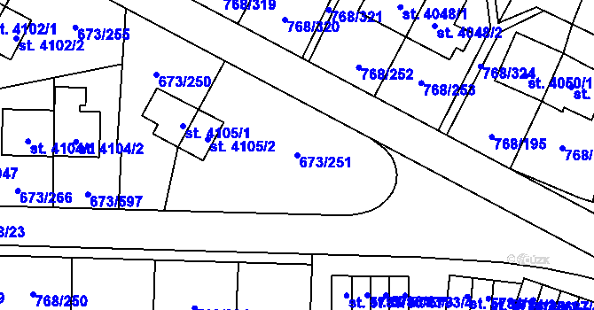 Parcela st. 673/251 v KÚ Zlín, Katastrální mapa