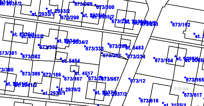 Parcela st. 673/262 v KÚ Zlín, Katastrální mapa