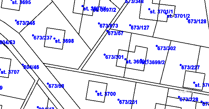 Parcela st. 673/301 v KÚ Zlín, Katastrální mapa