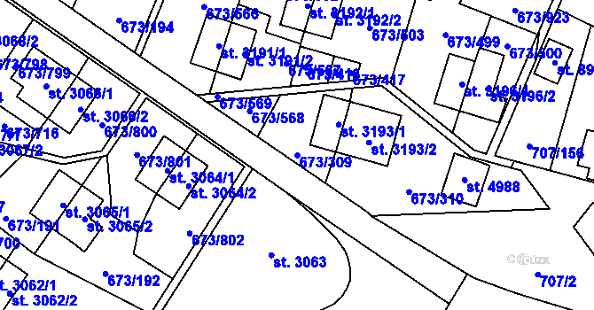 Parcela st. 673/309 v KÚ Zlín, Katastrální mapa