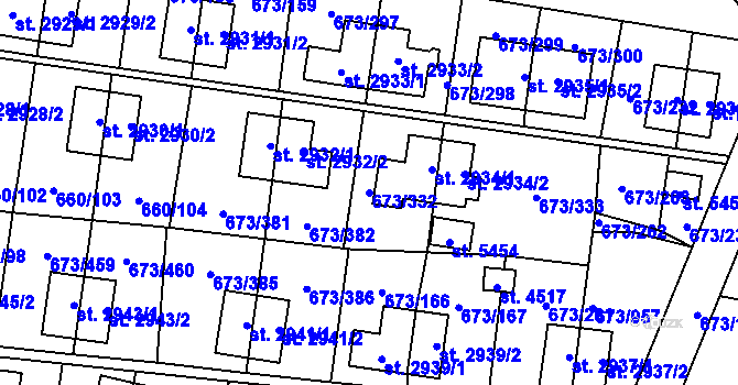 Parcela st. 673/332 v KÚ Zlín, Katastrální mapa