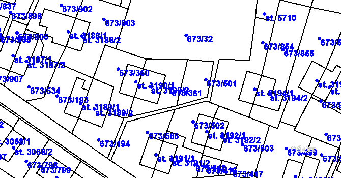 Parcela st. 673/361 v KÚ Zlín, Katastrální mapa