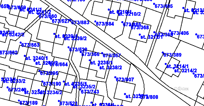 Parcela st. 673/367 v KÚ Zlín, Katastrální mapa