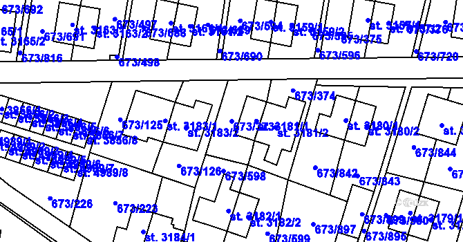 Parcela st. 673/373 v KÚ Zlín, Katastrální mapa