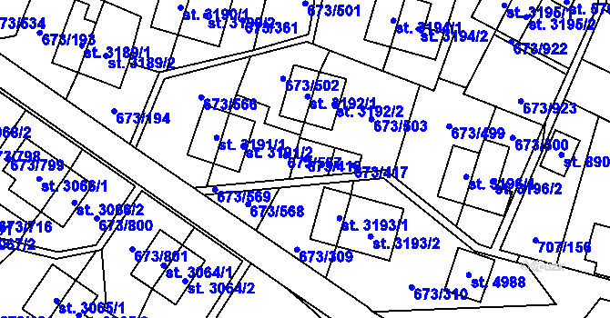Parcela st. 673/416 v KÚ Zlín, Katastrální mapa