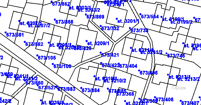 Parcela st. 673/421 v KÚ Zlín, Katastrální mapa