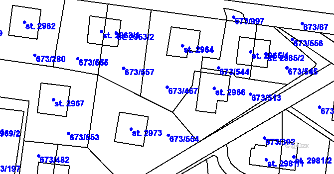 Parcela st. 673/467 v KÚ Zlín, Katastrální mapa