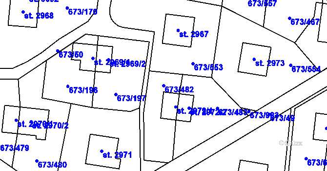 Parcela st. 673/482 v KÚ Zlín, Katastrální mapa