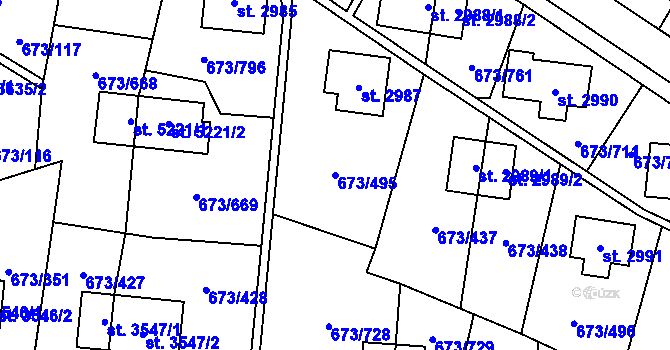 Parcela st. 673/495 v KÚ Zlín, Katastrální mapa